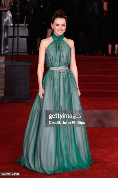 Daisy Ridley attends the 'Murder On The Orient Express' World Premiere at Royal Albert Hall on November 2, 2017 in London, England.