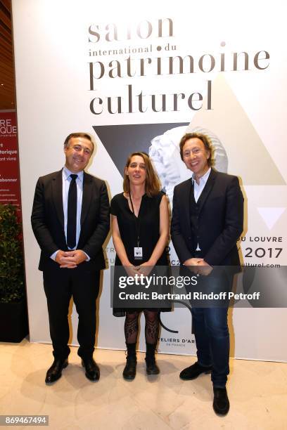 Deputy of Herault, Philippe Huppe, President of Ateliers d'Art de France, Aude Tahon and Stephane Bern attend the Official Visit of Stephane Bern at...