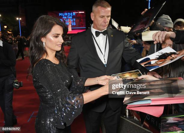 Penelope Cruz in Atelier Swarovski Fine Jewellery attends the World Premiere of "Murder On The Orient Express" at The Royal Albert Hall on November...