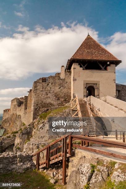 visegrad castle main gate - fortress gate and staircases stock pictures, royalty-free photos & images