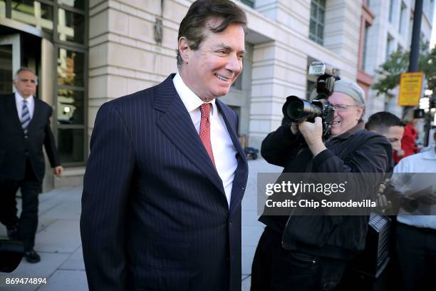 Former Trump campaign manager Paul Manafort leaves the Prettyman Federal Courthouse following a hearing November 2, 2017 in Washington, DC. Manafort...