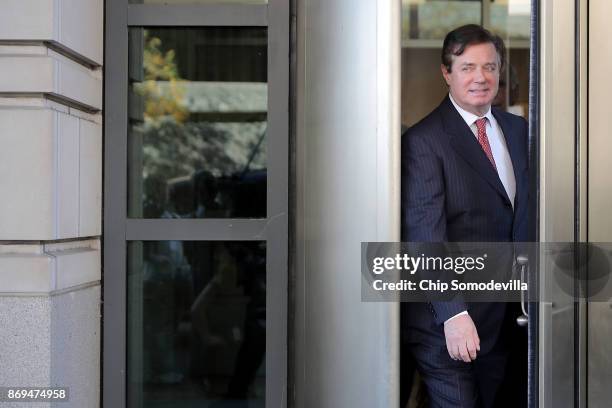 Former Trump campaign manager Paul Manafort leaves the Prettyman Federal Courthouse following a hearing November 2, 2017 in Washington, DC. Manafort...