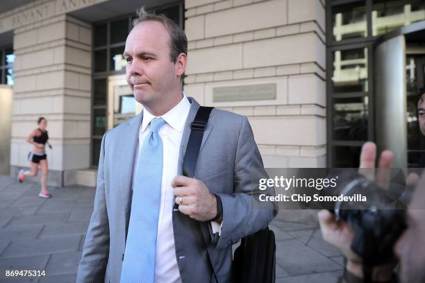 Richard Gates leaves the Prettyman Federal Courthouse following a hearing November 2, 2017 in Washington, DC. Gates and his former business partner...