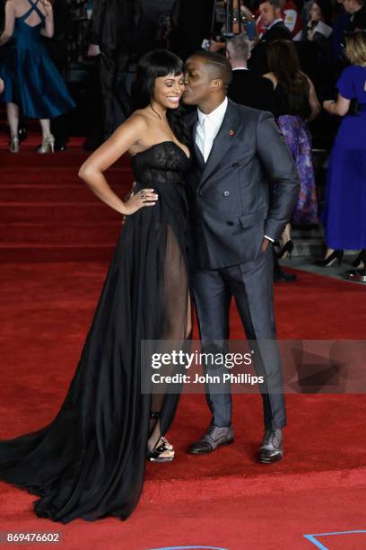 Leslie Odom Jr and Nicolette Robinson attend the 'Murder On The Orient Express' World Premiere at Royal Albert Hall on November 2, 2017 in London,...