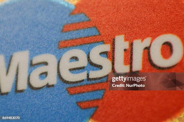 Meastro logo is seen on a debit card on November 2, 2017.