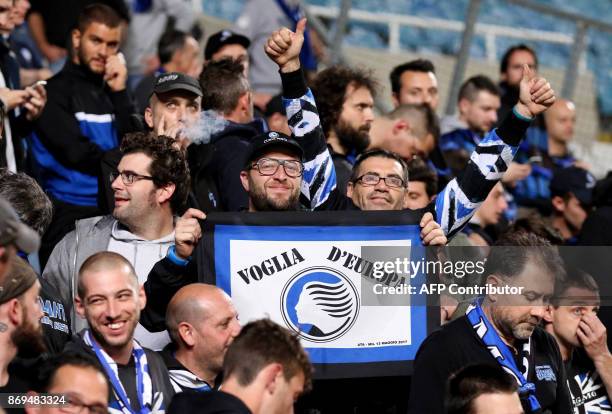 Atalanta supporters cheer during the UEFA Europa League football match Apollon Limassol versus Atalanta Bergamasca on November 2, 2017 at the GSP...