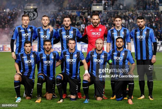 Atalanta's players pose for a team picture during the UEFA Europa League football match Apollon Limassol versus Atalanta Bergamasca on November 2,...