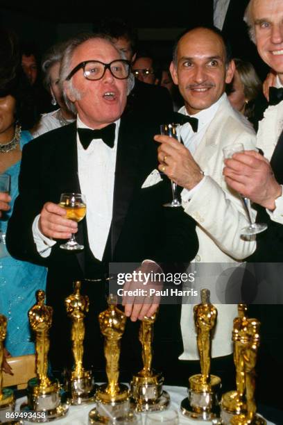 Richard Attenborough and Ben Kingsley celebrate at the Kate Mantalini restaurant in Beverly Hills after the movie 'Ghandi' won eight Oscars' at the...