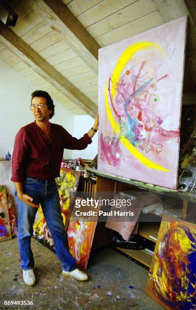 Herb Alpert 47 founder of the Tijuana Brass and A&M records in his art studio in his Malibu home that he has lived in since 1974 which is on a cliff...