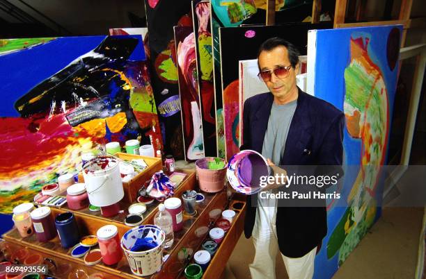 Herb Alpert 47 founder of the Tijuana Brass and A&M records in his art studio in his Malibu home that he has lived in since 1974 which is on a cliff...