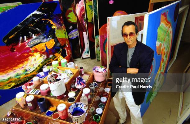 Herb Alpert 47 founder of the Tijuana Brass and A&M records in his art studio in his Malibu home that he has lived in since 1974 which is on a cliff...