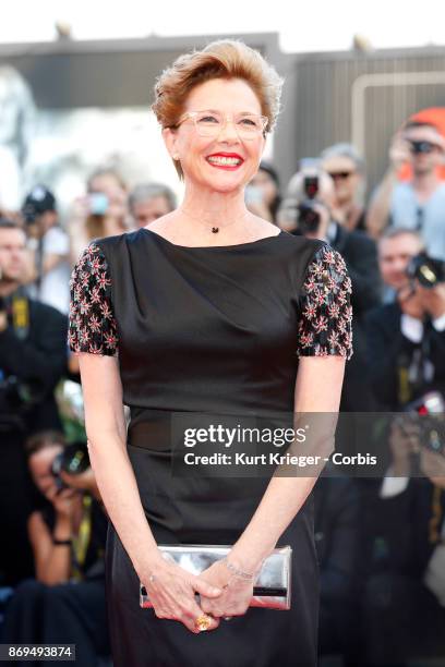 Annette Bening arrives at the 'Downsizing' premiere and Opening of the 74th Venice Film Festival at the Palazzo del Cinema on August 30, 2017 in...