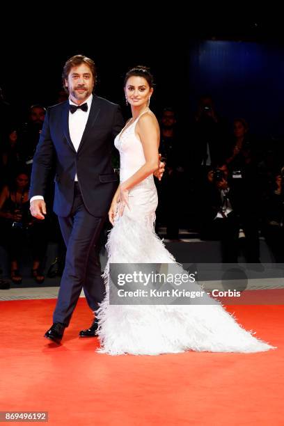 Penelope Cruz and Javier Bardem attend the 'Loving Pablo' premiere during the 74th Venice Film Festival on September 06, 2017 in Venice, Italy.