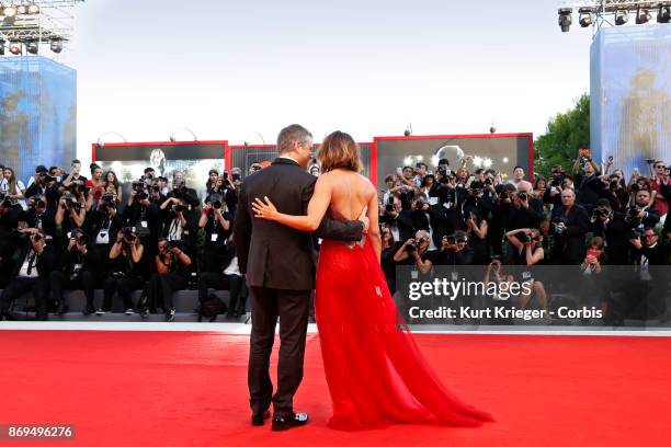 Matt Damon and wife Luciana Damon arrive at the 'Downsizing' premiere and Opening of the 74th Venice Film Festival at the Palazzo del Cinema on...