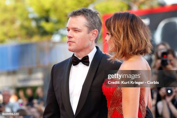 Matt Damon and wife Luciana Damon arrive at the 'Downsizing' premiere and Opening of the 74th Venice Film Festival at the Palazzo del Cinema on...