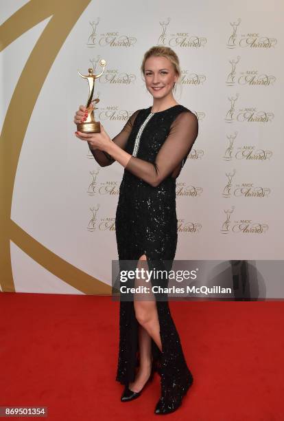 Sarah Sjostrom of Sweden with the ANOC award for Best Female European Athlete 2017 during the gala awards evening following Day One of the XXII ANOC...