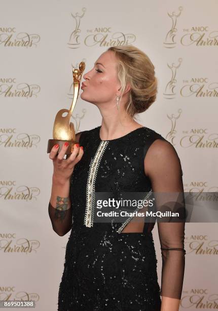 Sarah Sjostrom of Sweden with the ANOC award for Best Female European Athlete 2017 during the gala awards evening following Day One of the XXII ANOC...