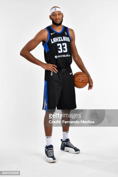 Adreian Payne of the Lakeland Magic poses for a portrait during the NBA G-League media day on November 1, 2017 at RP Funding Center in Lakeland,...