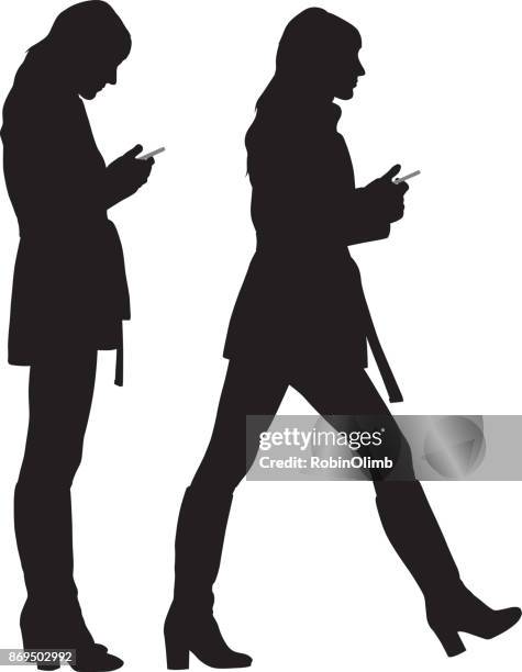young woman using smart phone - walking texting stock illustrations
