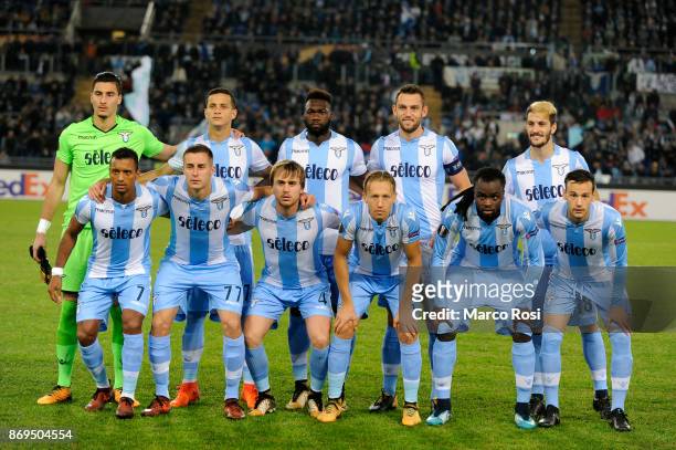 Lazio players pose photo before the UEFA Europa League group K match between Lazio Roma and OGC Nice at Stadio Olimpico on November 2, 2017 in Rome,...