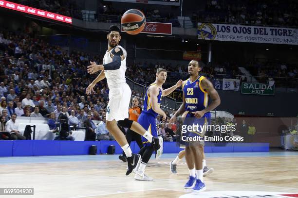Gustavo Ayon, #14 of Real Madrid in action during the 2017/2018 Turkish Airlines EuroLeague Regular Season Round 5 game between Real Madrid and...