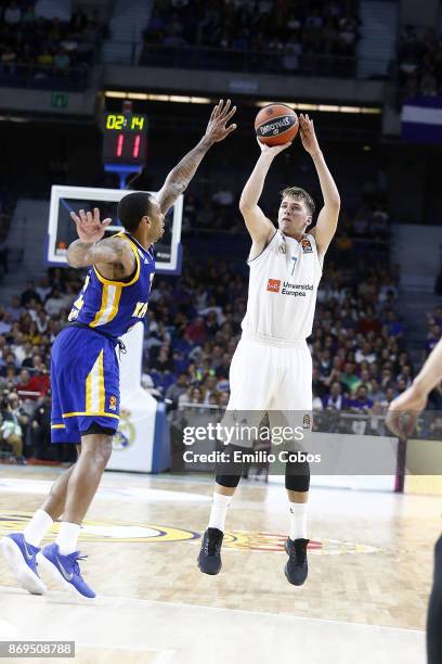 Luka Doncic, #7 of Real Madrid in action during the 2017/2018 Turkish Airlines EuroLeague Regular Season Round 5 game between Real Madrid and Khimki...