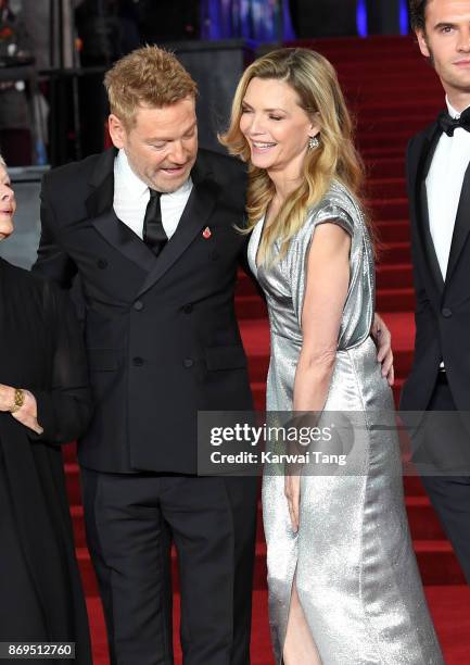 Kenneth Branagh and Michelle Pfeiffer attend the 'Murder On The Orient Express' World Premiere at Royal Albert Hall on November 2, 2017 in London,...