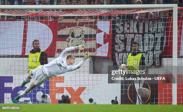 Goalkeeper Denis Scherbitski of Borisov gets the third goal of Koeln during the UEFA Europa League group H match between 1. FC Koeln and BATE Borisov...