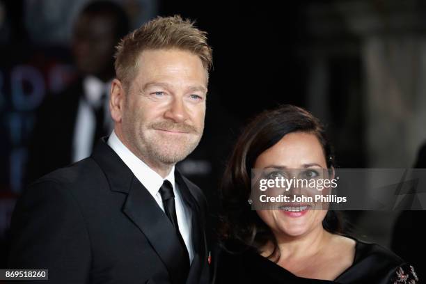 Kenneth Branagh and Lindsay Brunnock attend the 'Murder On The Orient Express' World Premiere at Royal Albert Hall on November 2, 2017 in London,...