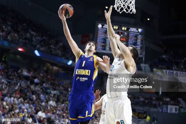 Alexey Shved, #1 of Khimki Moscow Region in action during the 2017/2018 Turkish Airlines EuroLeague Regular Season Round 5 game between Real Madrid...