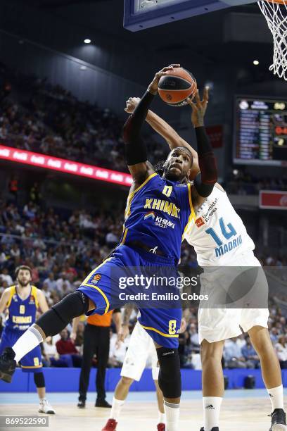 Thomas Robinson, #0 of Khimki Moscow Region in action during the 2017/2018 Turkish Airlines EuroLeague Regular Season Round 5 game between Real...