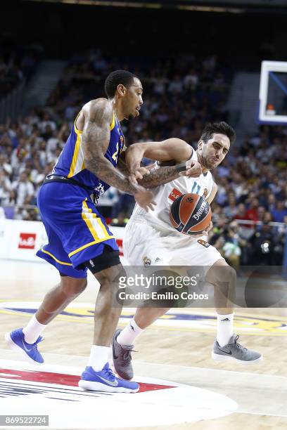 Facundo Campazzo, #11 of Real Madrid in action during the 2017/2018 Turkish Airlines EuroLeague Regular Season Round 5 game between Real Madrid and...