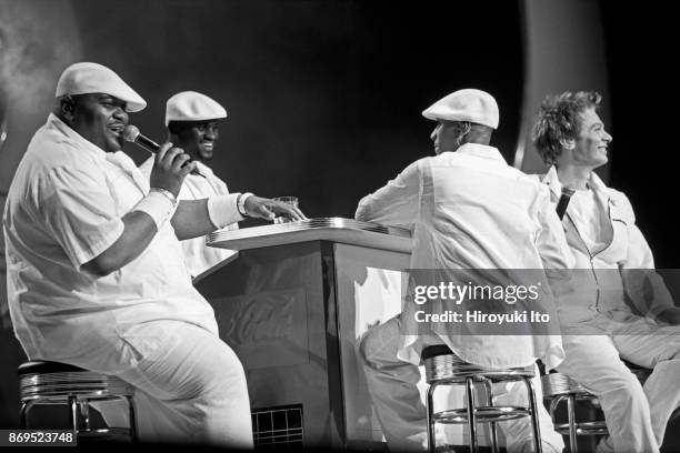 From left, Ruben Studdard, Rickey Smith, Charles Grigsby and Clay Aiken performing in "American Idols Live" at Continental Airlines Arena in New...