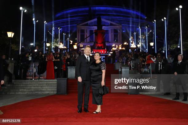Kenneth Branagh poses with his wife Lindsay Brunnock at the 'Murder On The Orient Express' World Premiere held at Royal Albert Hall on November 2,...