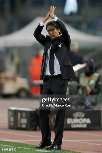 Lazio head coach Simone Inzaghi during the UEFA Europa League group K match between Lazio Roma and OGC Nice at Stadio Olimpico on November 2, 2017 in...