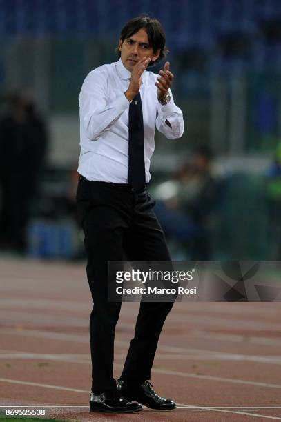 Lazio head coach Simone Inzaghi during the UEFA Europa League group K match between Lazio Roma and OGC Nice at Stadio Olimpico on November 2, 2017 in...