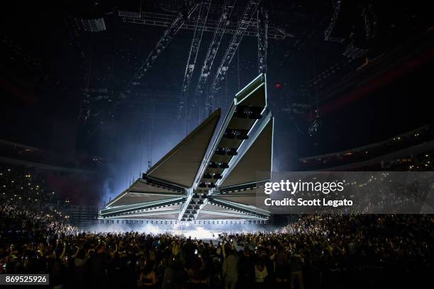 Singer Abel Makkonen Tesfaye, known professionally as The Weeknd, performs on stage during 'The Weeknd - Starboy: Legend of the Fall 2017 World Tour'...