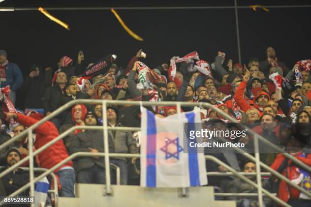 Happen Beer Sheva's fans during the UEFA Europa League group G football match Steaua Bucharest FCSB v Hapoel Beer-Sheva FC in Bucharest, Romania on...