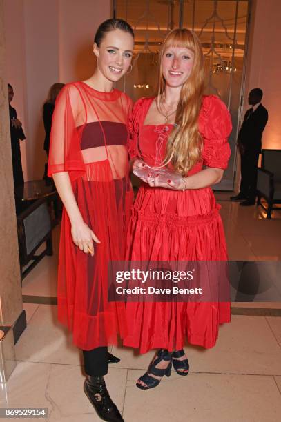 Edie Campbell and Molly Goddard, winner of the Breakthrough Designer Award, attend Harper's Bazaar Women of the Year Awards in association with Ralph...