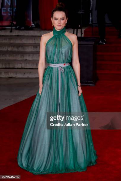 Daisy Ridley attends the 'Murder On The Orient Express' World Premiere held at Royal Albert Hall on November 2, 2017 in London, England.