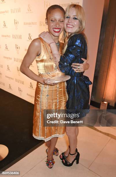 Adwoa Aboah, winner of the Role Model award, and Georgia May Jagger attend Harper's Bazaar Women of the Year Awards in association with Ralph &...