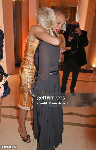 Adwoa Aboah, winner of the Role Model award, and Maria Grazia Chiuri, winner of the Designer of the Year award, attend Harper's Bazaar Women of the...