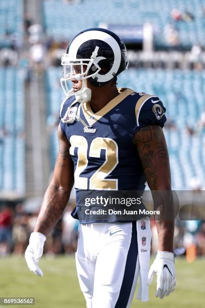 Cornerback Trumaine Johnson of the Los Angeles Rams during the game against the Jacksonville Jaguars at EverBank Field on October 15, 2017 in...