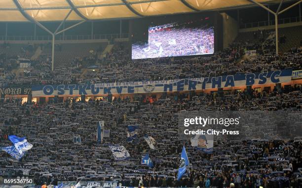 Ostkurve of Hertha BSC during the game between Hertha BSC and Zorya Luhansk on november 2, 2017 in Berlin, Germany.