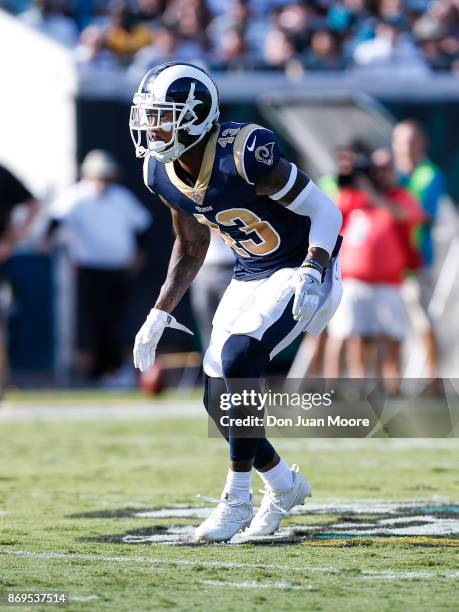 Safety John Johnson III of the Los Angeles Rams during the game against the Jacksonville Jaguars at EverBank Field on October 15, 2017 in...