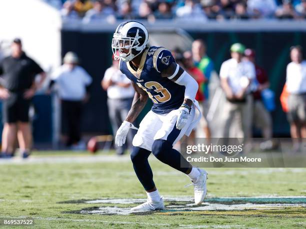 Safety John Johnson III of the Los Angeles Rams during the game against the Jacksonville Jaguars at EverBank Field on October 15, 2017 in...