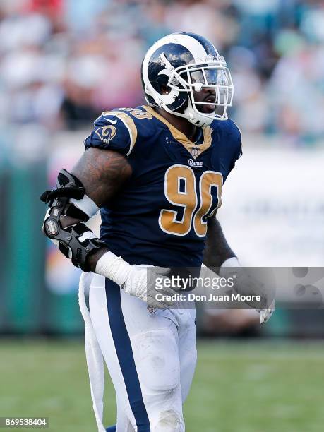 Defensive Tackle Michael Brockers of the Los Angeles Rams during the game against the Jacksonville Jaguars at EverBank Field on October 15, 2017 in...
