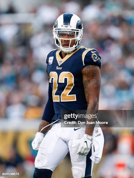 Cornerback Trumaine Johnson of the Los Angeles Rams during the game against the Jacksonville Jaguars at EverBank Field on October 15, 2017 in...