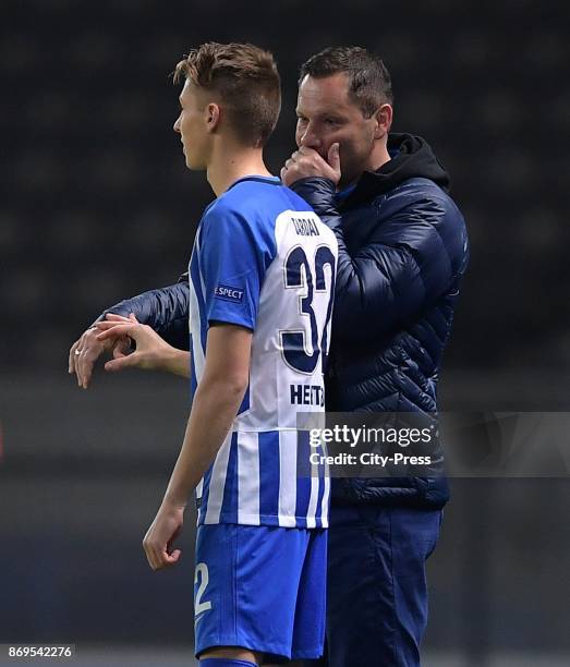 Palko Dardai and coach Pal Dardai of Hertha BSC during the game between Hertha BSC and Zorya Luhansk on November 2, 2017 in Berlin, Germany.