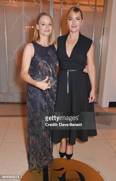 Jodie Foster, winner of the Inspiration Award, and Kate Winslet attend Harper's Bazaar Women of the Year Awards in association with Ralph & Russo,...